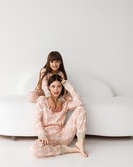 Пижама на девочку, байка - персиковая с мишками- Family look мама/дочка, Персиковий, 3-4