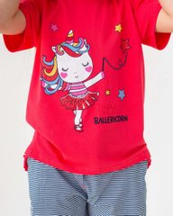 Подростковый комплект с шортами на девочку - единорог, Красный, 14-15