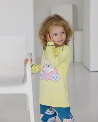Детская пижама на девочку Интерлок - мишка в облаках - Family look для пары, Жёлтый, 5-6