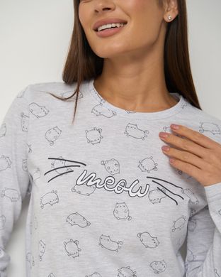 Жіноча піжама на зав'язках - дрібні котики - Meow Фото товару - Інтернет-магазин Zaragoza
