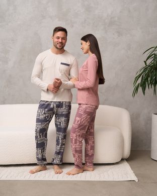 Жіноча піжама зі штанами в написи Family look для пари Фото товару - Інтернет-магазин Zaragoza