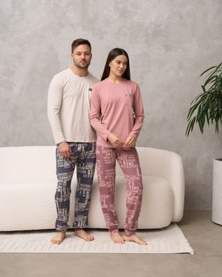 Жіноча піжама зі штанами в написи Family look для пари Фото товару - Інтернет-магазин Zaragoza