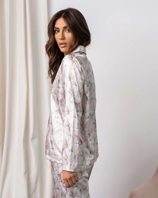 Женская бежевая пижама на пуговицах - цветочный принт Фото товара - Интернет-магазин Zaragoza