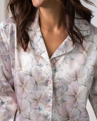 Женская бежевая пижама на пуговицах - цветочный принт Фото товара - Интернет-магазин Zaragoza