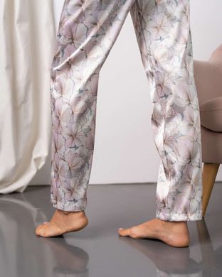 Жіноча бежева піжама на ґудзиках - квітковий принт Фото товару - Інтернет-магазин Zaragoza