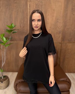 Футболка oversize с кружевом 26005-2 Черный в универсальном размере