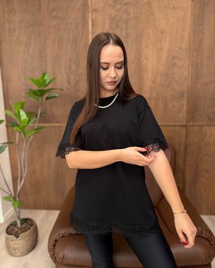 Футболка oversize с кружевом 26005-2 Черный в универсальном размере