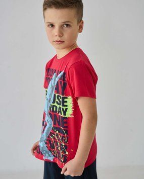 Подростковый комплект с шортами на мальчика - Скейт - Family look папа/сын, Красный, 10-11