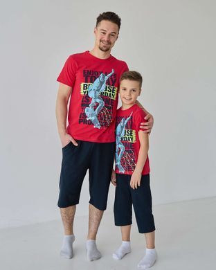 Подростковый комплект с шортами на мальчика - Скейт - Family look папа/сын, Красный, 10-11