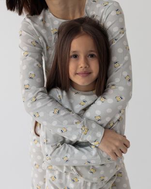 Сіра піжама зі штанами на дівчинку - жовті ведмедики - Family look мама/донька, Світло-сірий, 3-4