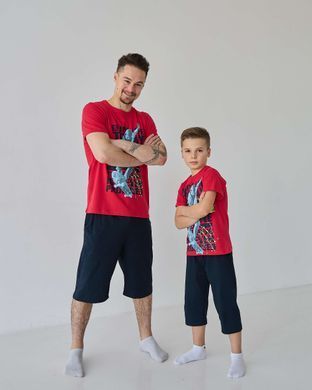 Подростковый комплект с шортами на мальчика - Скейт - Family look папа/сын, Красный, 10-11