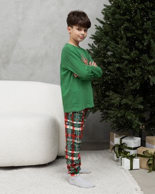 Подростковая пижама для мальчика с брюками Новогодняя Love Family look для семьи, Зелёный, 8-9