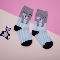 Шкарпетки для дівчинки в смужку - з ведмедиком, Сірий, 25-29