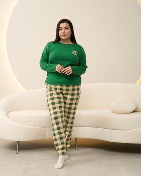Батальная пижама со штанами в клетку - Зеленая Зеленый 2XL