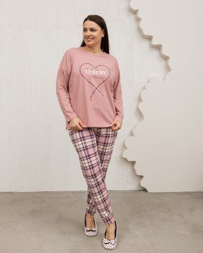 Батальная пижама со штанами в клетку - Luxury, Суха троянда, 3xl