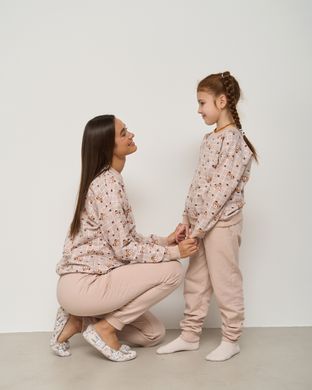 Жіноча піжама зі штанами - Байка - ведмедики Тедді - Family look мама/донька Фото товару - Інтернет-магазин Zaragoza