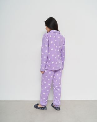 Жіночий костюм на ґудзиках зі штанами Фліс - бузковий із зірочками Фото товару - Інтернет-магазин Zaragoza