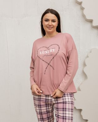Батальна піжама зі штанами у клітинку - Luxury, Суха троянда, 3xl