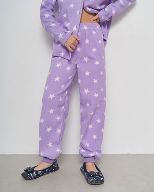 Жіночий костюм на ґудзиках зі штанами Фліс - бузковий із зірочками Фото товару - Інтернет-магазин Zaragoza