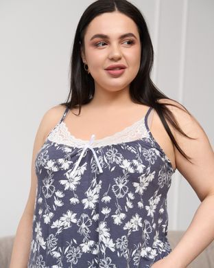 Вискозный комплект с шортами Plus Size - цветы Тёмно-серый 2xl