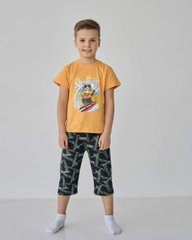 Подростковый комплект с шортами на мальчика - Мишка на серфе - Family look папа/сын, Жёлтый, 8-9