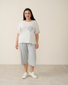 Комплект женский с капри Plus Size - в полоску Светло-серый 3xl