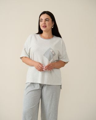 Комплект женский с капри Plus Size - в полоску Светло-серый 3xl