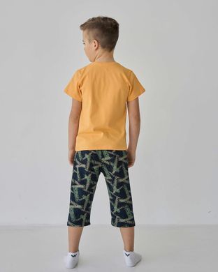 Подростковый комплект с шортами на мальчика - Мишка на серфе - Family look папа/сын, Жёлтый, 10-11
